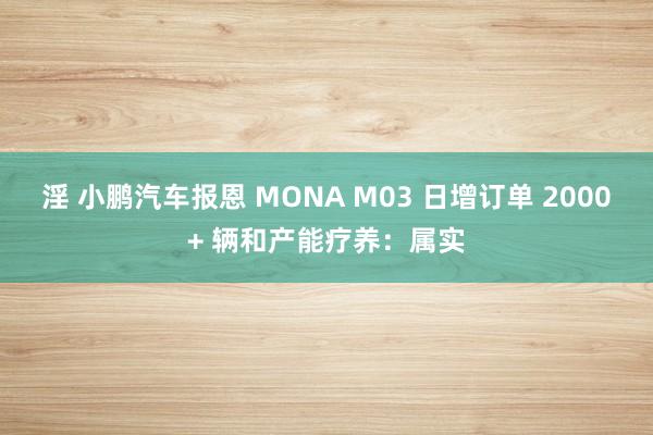 淫 小鹏汽车报恩 MONA M03 日增订单 2000+ 辆和产能疗养：属实