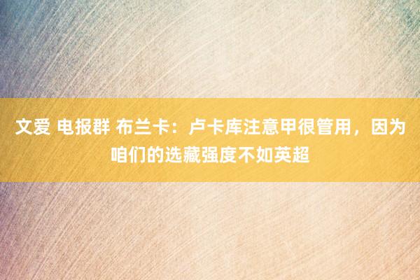 文爱 电报群 布兰卡：卢卡库注意甲很管用，因为咱们的选藏强度不如英超